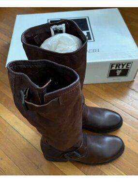 FRYE Veronica Slouch Brown Leather Riding Boots Women’s 6.5 M 76602 New in Box!